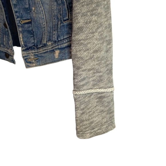 Free‎ people Jean Sweatshirt Jacket Distressed Removable Hood Size Small - Picture 3 of 8